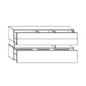 Air dresser black and white line drawing, two stacked rectangular units with recessed panels and textured surfaces, minimalist geometric design.