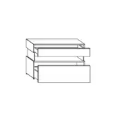 Dresser line drawing, black and white, minimalist design with three drawers, flush top, and rectilinear form, technical illustration.