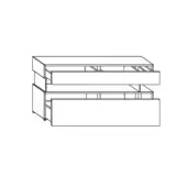 Dresser line drawing, black and white, three tiered with textured and smooth inset drawers, rectangular minimalist design, schematic rendering.