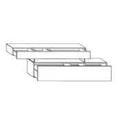 Two-tiered dresser, black and white line drawing, rectangular form with inset drawer details, minimalist geometric design, technical illustration.