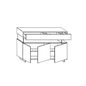 Air sideboard black and white line drawing, rectangular cabinet with layered design, angled base, and horizontal inset detail.