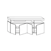 Air sideboard, black and white line drawing, rectangular cabinet with four doors, central folding doors, minimalist geometric design.