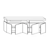 Sideboard line drawing, black and white, rectangular cabinet with six symmetrical doors, internal shelving, labeled “air sideboard – version – size c.”
