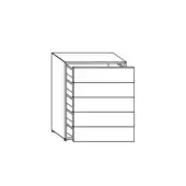 Vertical dresser, line drawing, white background, six drawers, rectangular frame, ribbed texture, minimalist design, monochromatic rendering.