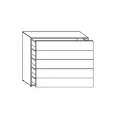 Dresser line drawing, black and white, rectangular form with five drawers and textured left panel, minimalist studio illustration.