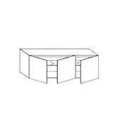 Materia sideboard, black and white line drawing, modular unit with three rectangular sections, ribbed interiors, and suspended design.