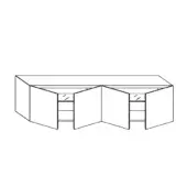 Sideboard, black and white line drawing, rectangular form with curved edges, four cabinet sections, vertical doors, two shelves, minimalist design.