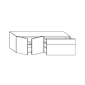 Suspended sideboard, black and white line drawing, two cabinets and three drawers, minimalist design, floating horizontal tabletop.