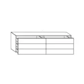 Dresser drawing, rectangular form, six drawers, flat top, minimalist design, recessed drawer fronts, slight overhang, white background.