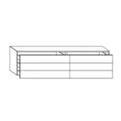 Materia suspended dresser, black and white line drawing, rectangular form, four horizontal drawers, minimalist floating design.