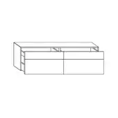 Wall-mounted dresser, white line drawing, rectangular form with four drawers and left-side vertical compartments, minimalist design.