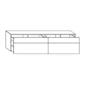 Materia suspended dresser white line drawing, low profile with four drawers, recessed fronts, minimalist modern design.