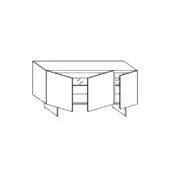 Sideboard, black and white line drawing, rectangular form with angled legs, featuring two door sections with vertical shelving and open central space.