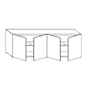 Sideboard, black and white line drawing, rectangular form with four doors—outer doors wider, inner doors narrower—and horizontal shelving.