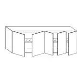Sideboard schematic, black and white line drawing, six-door bi-fold cabinet with recessed panels, rectilinear design, thin horizontal base.