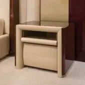 Superior Turri Madison nightstand with glossy lacquered wood and beige synthetic leather accents