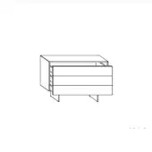 Dresser with legs, wood tone, three horizontal drawers; top drawer recessed with rectangular inset, tapered form, angled inverted V legs.