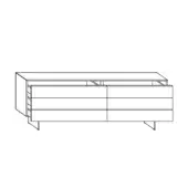 Dresser line drawing, black and white, rectangular form with six drawers and angled legs, minimalist design, symmetrical alignment.