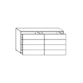 Dresser drawing, black lines, rectangular form with six drawers in two columns, recessed panel, minimalist design, technical illustration.