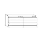 Dresser line drawing, black and white, rectangular form with three left, four right drawers, recessed pulls, textured panel detail.