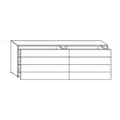 Dresser line drawing, black and white, six horizontal drawers with recessed panels, raised top, textured left panel, rectangular form.