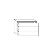 Dresser line drawing, white background, three rectangular drawers, angled top section, minimalist rectilinear form, product rendering.