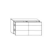 Materia dresser, black and white line drawing, three-drawer rectilinear design with overhanging top and flush drawer fronts.