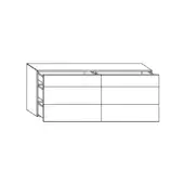 Dresser line drawing, white background, six drawers in two rows, minimalist design, flat top, recessed panel, vertical side element.