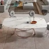 Distinguished Bontempi Louis Barrel table with a marble-patterned top and looping copper-toned base crafted in Italy