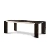 Elegant Turri Madison table with dark brown lacquered wood, cream leather inserts and lustrous gold metal detail