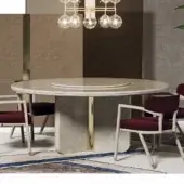 Distinguished Turri Madison table with a matte composite top and glossy lacquered wood base crafted with refined leather inserts and gilded metal detail
