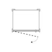 Projection screen with dark gray frame, rectangular shape, and rolling mechanism indicated by dashed line against a white backdrop.