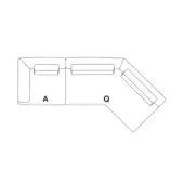 Sectional sofa line drawing, white background, rectilinear modules A & Q form L-shape, cushions suggest plush seating, contemporary design.