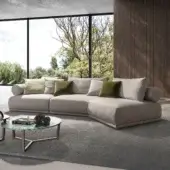 Superior Pacini & Cappellini Hills sectional with light beige woven upholstery and a wooden structure