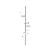 Wall-mounted linear light fixture, dark metal, features eight horizontally-oriented rectangular boxes extending from a central vertical rod.