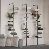 Distinguished Pacini & Cappellini Octagon bookcase with ash, walnut, glass or metal shelves and titanium painted metal support