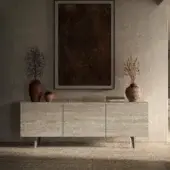 Distinguished Cattelan Italia Metropol sideboard with light beige Marmi ceramic doors and sleek metal legs crafted in Italy