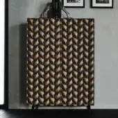 Distinguished Cattelan Italia Spiga cupboard with dark bronze metallic lacquered doors exhibiting a repeating leaf-like pattern and mirror interior