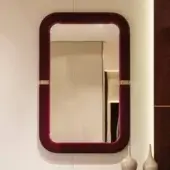 Lavish Turri Madison mirror with a rectangular frame upholstered in dark red textile and light gold metal details with a matte finish