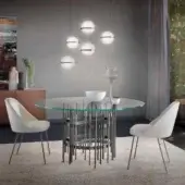 Captivating Pacini & Cappellini Tube round table with transparent tempered glass and titanium painted tubular metal base