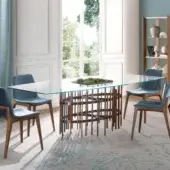 Sophisticated Pacini & Cappellini Tube table with a clear tempered glass top and titanium-painted metal with solid ash wood slats