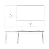 Dining table with rectangular top and tapered legs, paired with a large rectangular wall panel, shown in a technical line drawing.