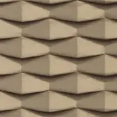 Belmondo fabric texture, brown bm 36 color, repetitive pleated pattern creates triangular wave-like form with matte finish.