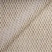 Belmondo fabric swatch, sand mixture bm 44, dense geometric weave of beige, tan, and brown rectangular blocks with a matte, textured finish.