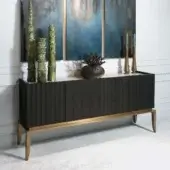 Distinguished BelMondo by Bellotti Ezio Auriga sideboard crafted in Italy with ribbed wood, gold-toned metallic base and matte charcoal gray finish