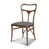 Elegant BelMondo by Bellotti Ezio Febe chair with dark gray patterned textile and medium-brown finished wood construction