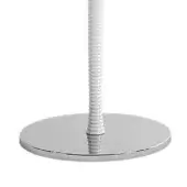 Chrome table base, polished metal, circular disc with threaded cylindrical rod and spiral ridge pattern against a white backdrop.