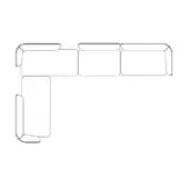 Modular sectional sofa line drawing, rectilinear form, L-shape configuration, minimalist design, white background studio rendering.
