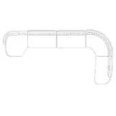 Modular sectional sofa line drawing, curved gray form, L-shape chaise lounge, cushioned seats, studio rendering detail.
