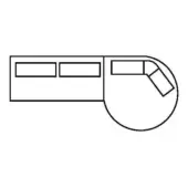 Workspace layout schematic with rectangular and curved sections, black lines on white, labeled “comp. a l”, technical floor plan diagram.